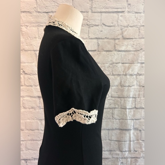 Mind Code Black Dress w Crochet Lace Collar Bodycon Knit Stretch Garden Botanist - Picture 9 of 12